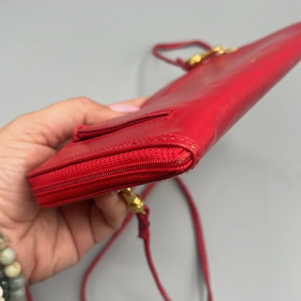 Vintage Red Crossbody Wallet w Extra Billfold Slots Insert Perfect Lipstick Red